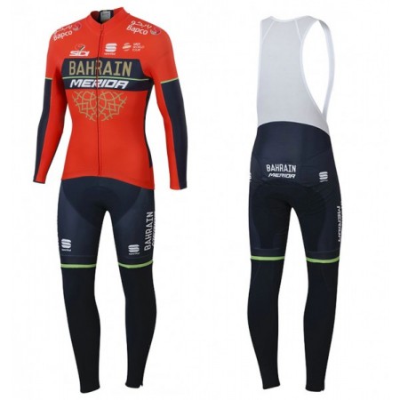 Tenue Cycliste Manches Longues et Collant à Bretelles 2018 Bahrain Merida N001
